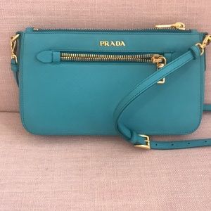 Turquoise Prada clutch